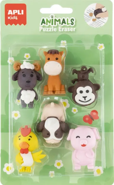 Set radieră puzzle Apli Kids - Animale, 6 buc