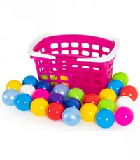 Set cu 25 de bile multicolore si cos de cumparaturi pentru copii
