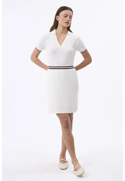 Rochie scurta din amestec de bumbac - Alb