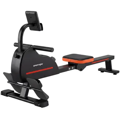 SPORTNOW Rameu Magnetic Aparat de Antrenament Bluetooth Conectat Kinomap & Zwift 16 Nivele de Rezistență 135x42x72cm Roșu | Aosom Romania