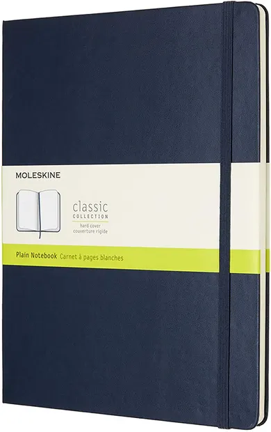 Agenda cu coperti tari Moleskine Classic Plain XL - Albastra, file albe