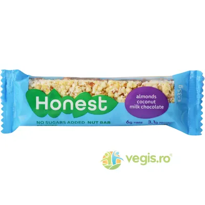 Honest Baton cu Migdale, Cocos si Ciocolata cu Lapte fara Zahar Adaugat 35g
