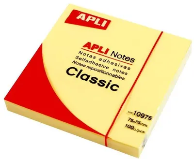 Note lipicioase autoadezive Apli - galben, 75 x 75 mm, 100 buc