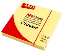 Note lipicioase autoadezive Apli - galben, 75 x 75 mm, 100 buc