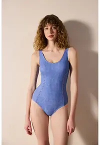 Costum de baie intreg cu aplicatii - Albastru lavanda