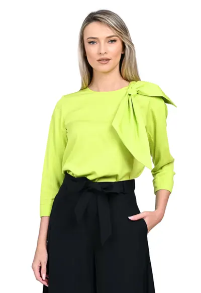 Bluza cu funda decorativa si maneci trei sferturi Stella - Verde deschis