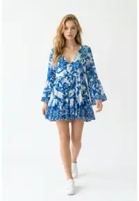 Rochie scurta din bumbac imprimat aalbastru
