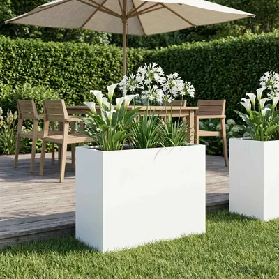 vidaXL Vază pentru Grădină Alb 60 x 30 x 50 cm Oțel laminat la rece