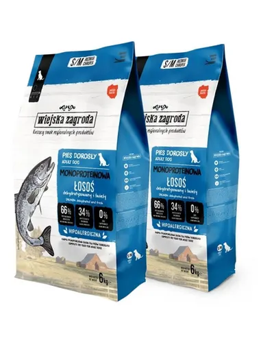 WIEJSKA ZAGRODA Hrană uscată monoproteică cu somon pentru câini S/M 2x6 kg