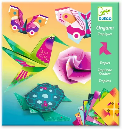 Set pentru origami Djeco - Tropic, cu 24 de hartii neon