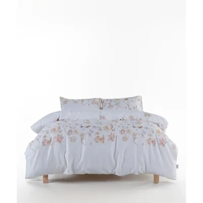 Lenjerie de pat albă din bumbac satinat pentru pat de o persoană 140x200 cm Ivory Garden Floral – Mila Home Luxury