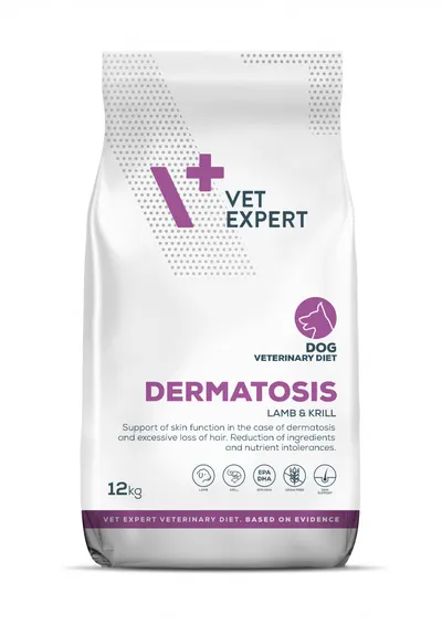 Vet Expert Dermatosis Dog hrană dietetică pentru câini: miel și krill, 12 kg