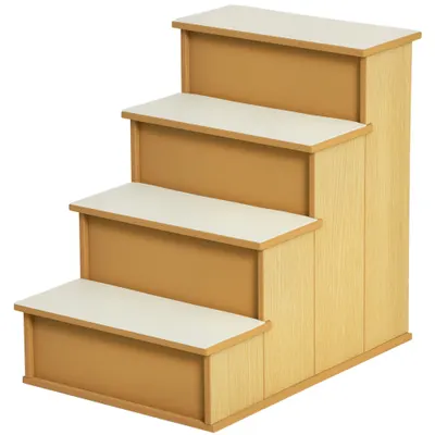 PawHut Scara pentru animale de companie, pentru câini/pisici, 4 trepte, Plus scurt, până la 30 kg, 40 x 59 x 54,2 cm, Natural | Aosom Romania