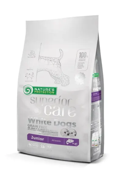 Superior Care White Dogs Grain Free Junior All Breeds cu Somon, 1.5 kg