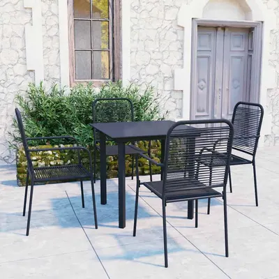 vidaXL Set mobilier de grădină, 5 piese, negru, sticlă și oțel