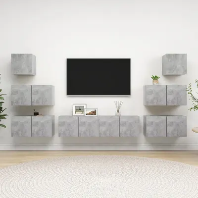 vidaXL Set de dulapuri TV, 8 piese, gri beton, lemn prelucrat