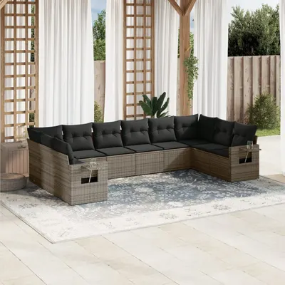 Gossi set mobilier de gradina cu perne, 10 piese, gri, poliratan