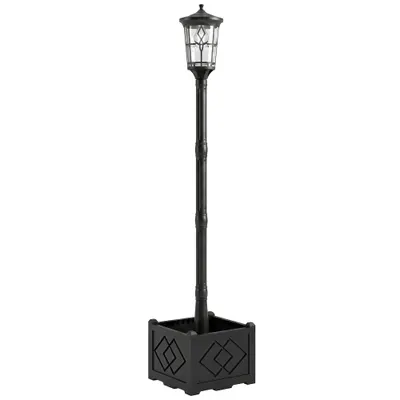 Outsunny Lampă Stradală Solară Exterior pentru Grădină cu Ghiveci 2 Moduri de Luminozitate 100/50 lm IP44 Pornire/Oprire Automată Negru | Aosom Romania