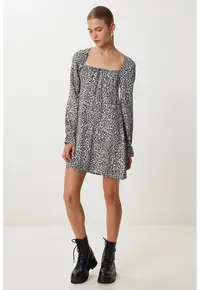 Rochie Mini - Happiness Istanbul - A-Line - detaliu tip snur - negru - viscoza