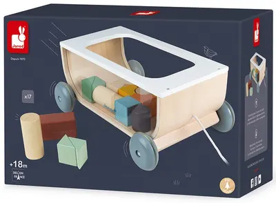 Carucior de tractare cu constructor Janod - Sweet Cocoon, 17 piese