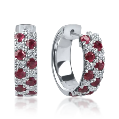 Cercei geometrici din aur alb cu rubine de 0.8ct si diamante de 0.2ct