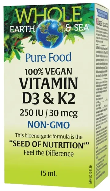 Whole Earth &amp; Sea Vitamin D3 &amp; K2, 15 ml, Natural Factors