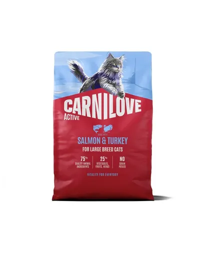 Hrană pisici rase mari CARNILOVE Active Cat Salmon and Turkey Adult Large 2 kg somon și curcan