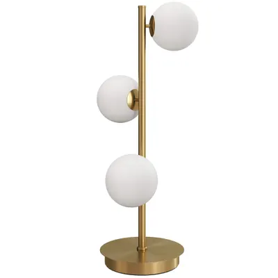 HOMCOM Lampă de noptieră cu 3 abajururi tip glob, lampă de masă modernă cu bază din oțel și socluri G9, 53H cm, nuanță alamă | Aosom Romania