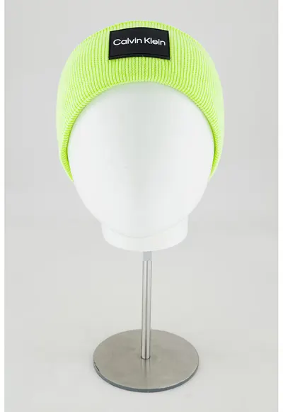 Caciula din bumbac organi cu aspect striat si logo - Galben neon
