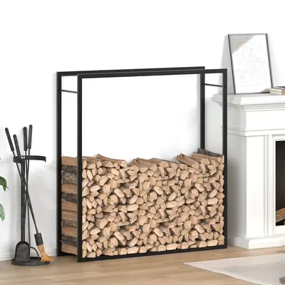 vidaXL Suport pentru lemne de foc, negru mat, 110x28x116 cm, oțel