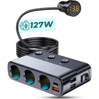 Adaptor priza auto Timebox, 128W, 3 x USB, 1 x USB-C, 7 in 1, 3x soclu masina, Negru - Default Title