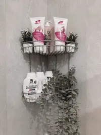 Etajeră baie cu 2 niveluri, finisaj cromat, prindere cu sticker adeziv – montaj rapid fără găurire