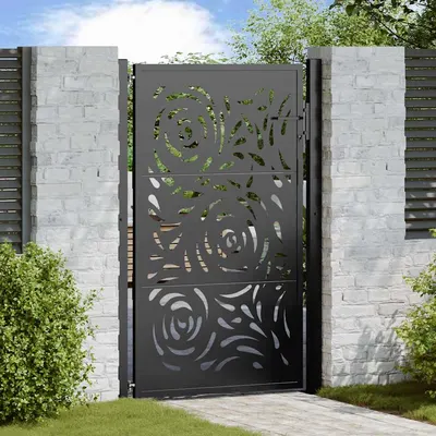 vidaXL Poartă de grădină neagră 100x150 cm, oțel, design cu flacără