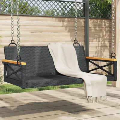 vidaXL Bancă de balansoar, negru, 109x62x40 cm, poliratan