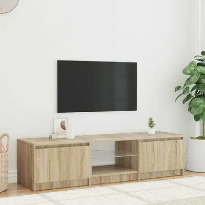 vidaXL Comodă TV cu lumini LED, stejar fumuriu, 140x40x36 cm