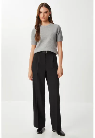 Pantaloni dama - Happiness Istanbul - plisati - negru - textil - Negru