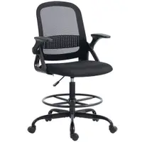HOMCOM Scaun de Birou Ergonomic, Scaun Rotativ din Plasă, Înălțime Reglabilă și Suport pentru Picioare, Scaun de Birou cu Suport Lombar și Brațe Rabatabile, Capacitate 120kg, Negru | Aosom Romania