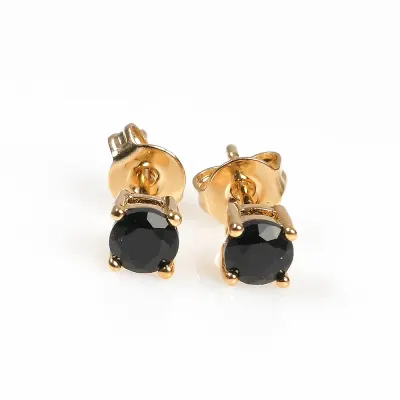 Cercei placati cu aur 14K cu cristal negru fatetat