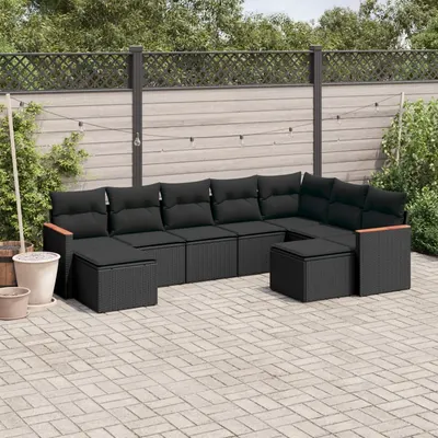 Gossi set mobilier de gradina cu perne, 9 piese, negru, poliratan