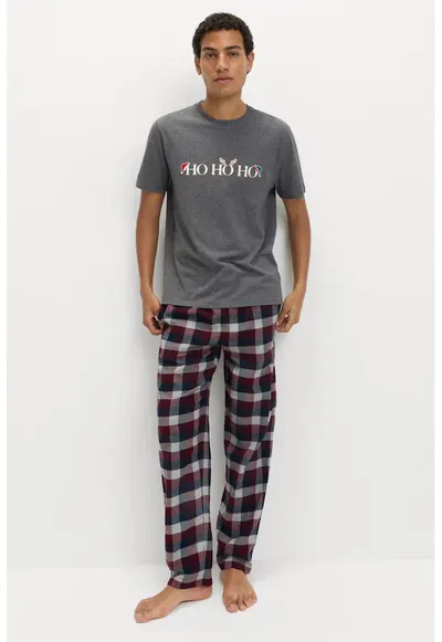 Tricou de pijama cu model tematic de Craciun - Gri