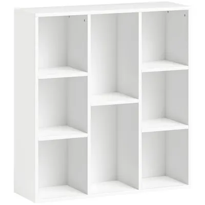 HOMCOM Raft de depozitare cu 8 compartimente Design vertical sau orizontal pentru cărți și decorațiuni 74,3x24x80 cm Alb | Aosom Romania