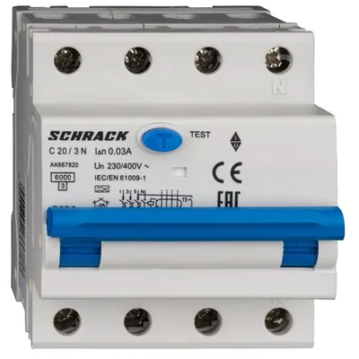Intreruptor automat+dif. 3+N, AMPARO 6kA, C 20A, 30mA,tip A