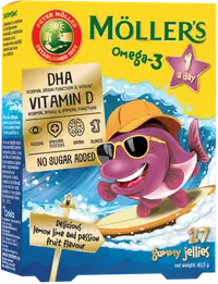 Pestisori gumati Omega 3 cu lemon lime si fructul pasiunii, 27 jeleuri, Moller's