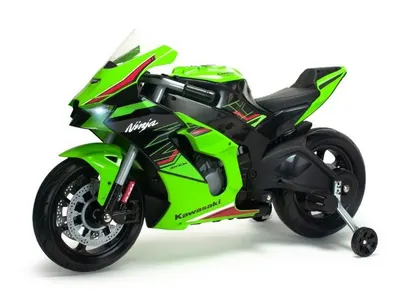 Motocicleta electrica pentru copii, 12V, licentiat Kawasaki Ninja ZX-R10 Verde, cu roti ajutatoare, 3-6 ani