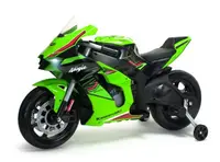 Motocicleta electrica pentru copii, 12V, licentiat Kawasaki Ninja ZX-R10 Verde, cu roti ajutatoare, 3-6 ani