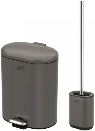 Set coș de toaletă și periuță Inter Ceramic - 8355G, 6 L, gri mat