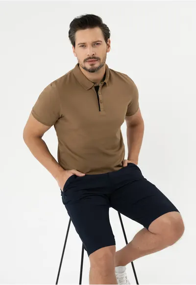 Tricou polo barbati din bumbac - uni - Regular Fit - O-Molti - bej - Bej