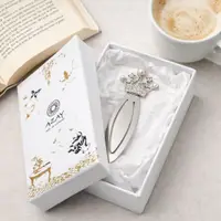 Semn de Carte Metalic Coroană cu Perle și Cristale, 9.5 x 3.5 cm, Argintiu, în Cutie Cadou cu Hârtie Tissue, AZAY