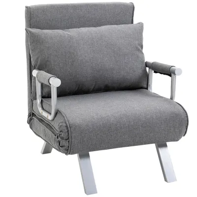 HOMCOM Canapea Extensibilă cu Poziție Reglabilă în 5 Niveluri, Canapea pliabilă cu pernă, 65x69x80 cm, Gri | Aosom Romania
