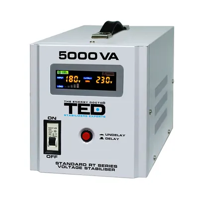 Stabilizator de tensiune cu 2 prize TED RT TED000187, 5000 VA, 3000 W, regleta